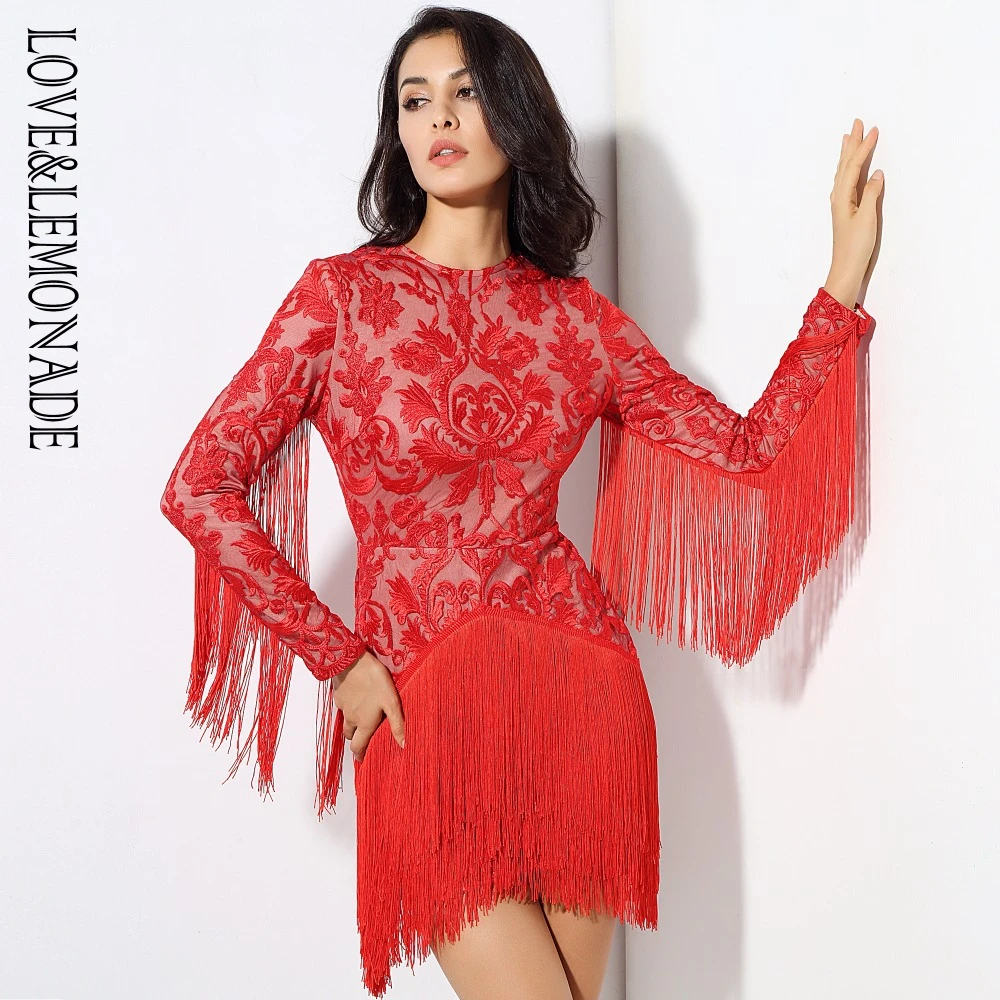 Long sleeve tassel dress Clearance