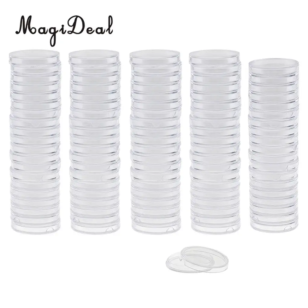 200pcs Clear Plastic Coin Capsule Holders Display Case Box Collection 22/28mm