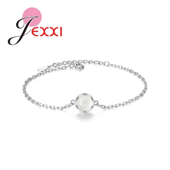 

Simple Elegance 925 Sterling Silver Top Quality Link Chains Round Clear Crystals For Women Girls Wedding Party Bracelets