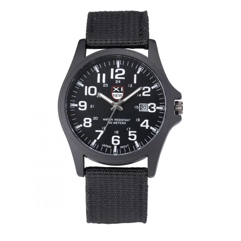 Новое поступление, известный бренд XINEW, кварцевые часы для мужчин, армейский зеленый нейлоновый ремешок, повседневные наручные часы, Relogio Masculino Marca - Цвет: Black