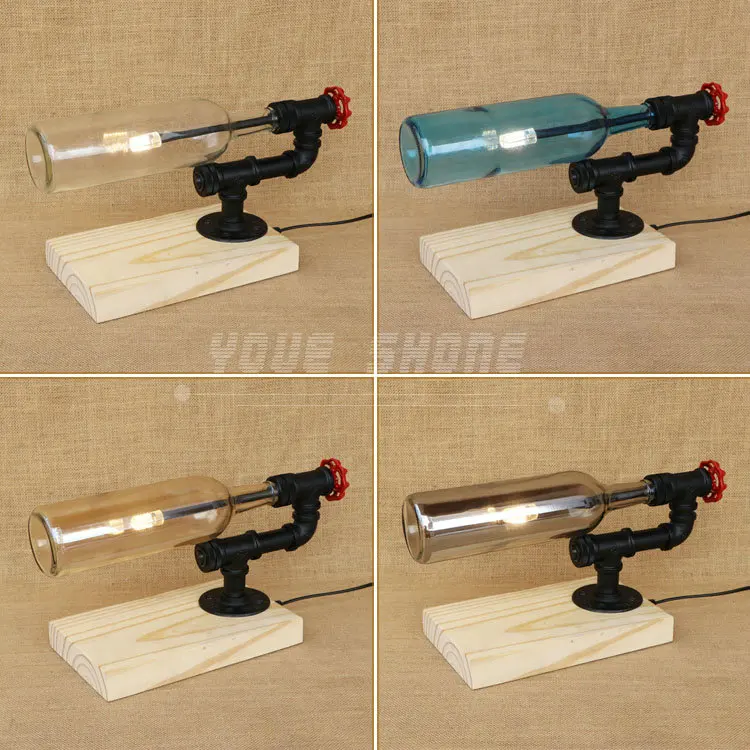 

Fashion design 4 color wooden base winebottle desk lamp