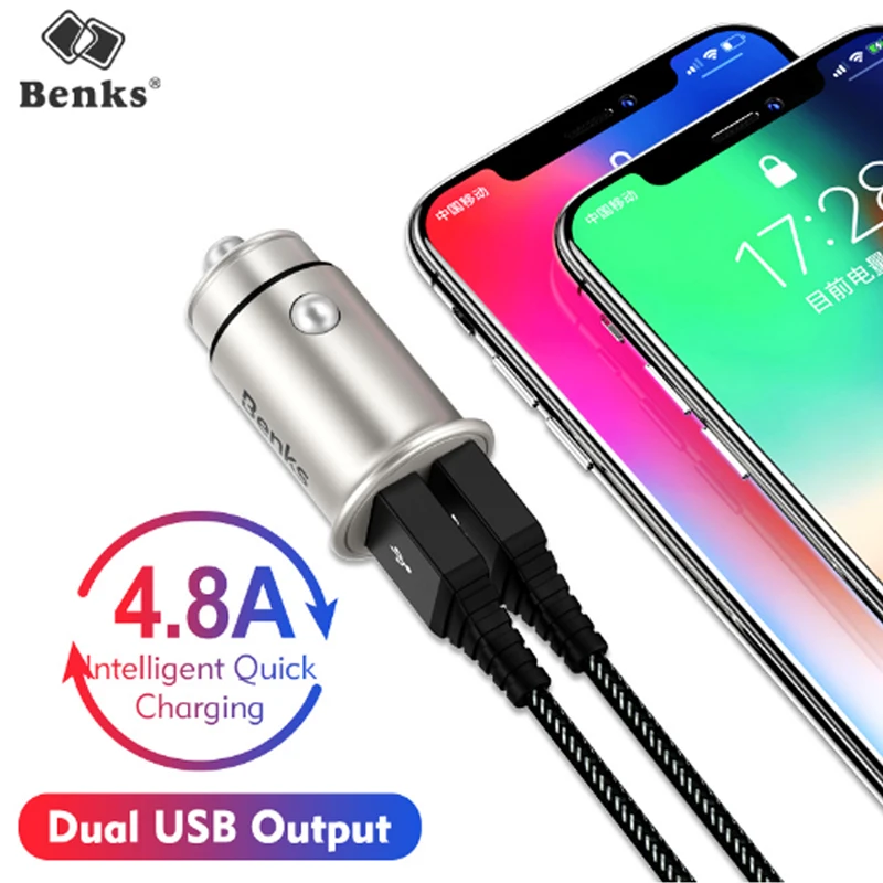Benks двойной порт USB адаптер для быстрого автомобильного телефона Зарядное