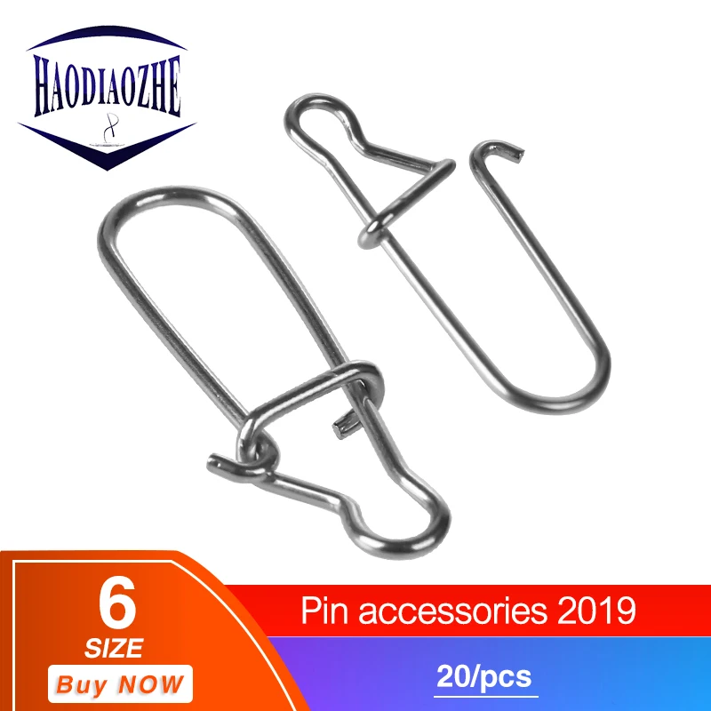 

HAODIAOZHE 20pcs/bag Stainless Steel Hook Fast Clip Lock Snap Swivel Solid Rings Safety Snaps Pin Fishing Hook Connector YU421A
