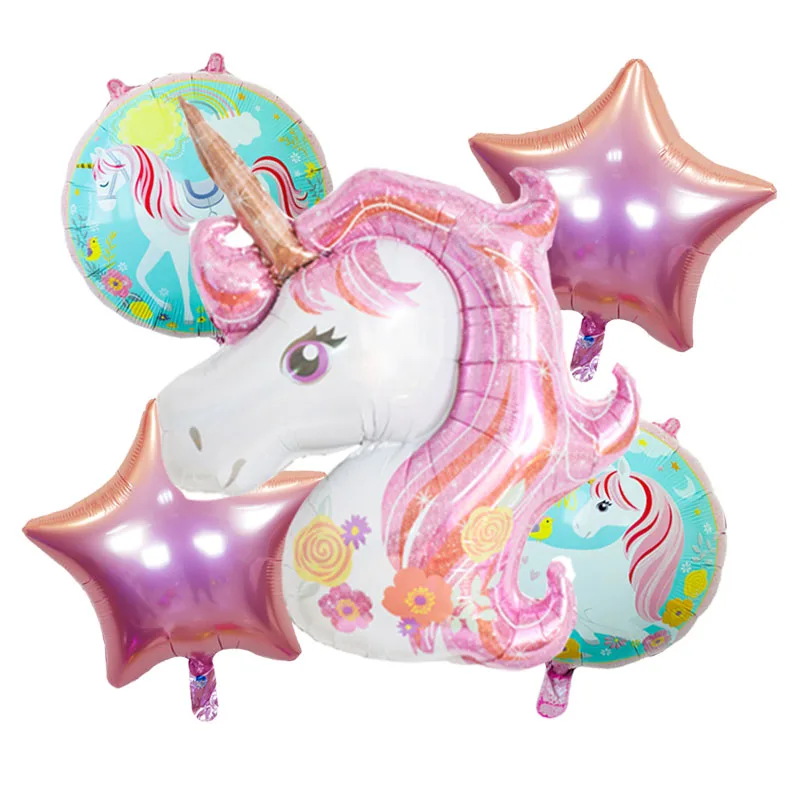 3D Large Unicorn Balloons Walking Animal Globos Unicorn party decorations Baby Shower Girls Birthday party decorations kids ball - Color: pink set star