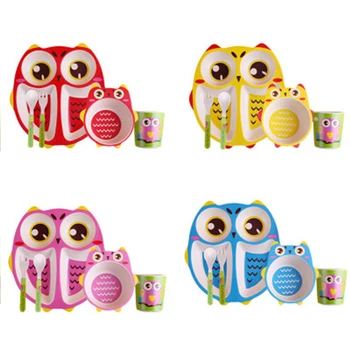 

Baby Feeding Products 5Pcs/Set Children Dish Tableware Set Kids Eco Bamboo Bowl With Cup Spoon Plate Fork Kid Multifunction Dish