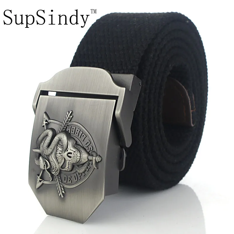 

SupSindy men's canvas belt Skull Snake metal buckle military belt Army tactical belts for Male top quality men strap Army green