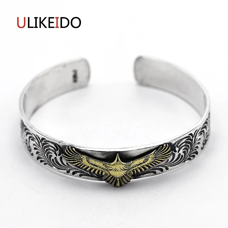 

Pure 925 Sterling Silver Bangle Eagle Fashion Vintage Hand Chain For Men And Women Opening Jewelry Thai Silver Charm 475