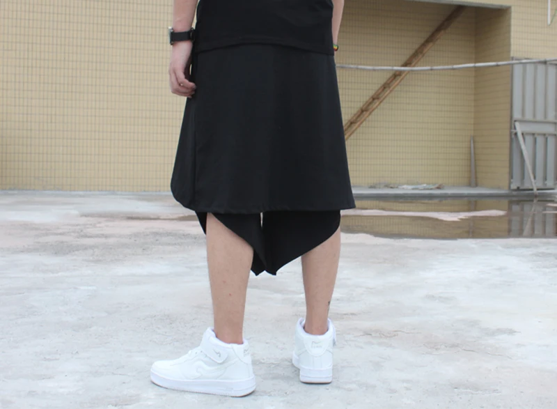 Длинные летние мужские шорты в стиле панк, черные шаровары в стиле хип-хоп, мешковатые шорты, уличная мода, укороченные мужские шорты, 60D0022