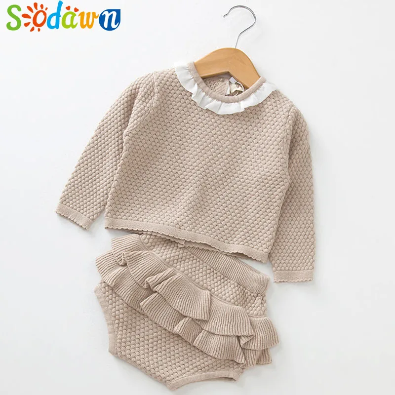 newborn baby clothing set Sodawn New Spring Autumn Fashion Baby Girls Clothes Long Sleeve Knit Sweater+Shorts Sets of Children Baby Clohting Knit Set Baby Clothing Set best of sale Baby Clothing Set