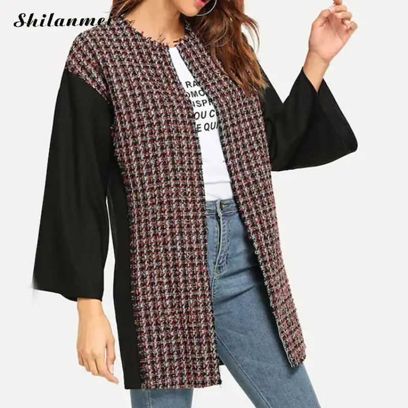 Осень-зима твидовый пиджак пальто Для женщин Стенд ошейник с длинным рукавом красный плед лоскутное элегантный взлетно-посадочной полосы пальто куртка верхняя одежда