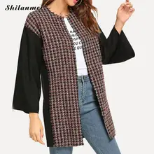 Осень-зима твидовый пиджак пальто Для женщин Стенд ошейник с длинным рукавом красный плед лоскутное элегантный взлетно-посадочной полосы пальто куртка верхняя одежда