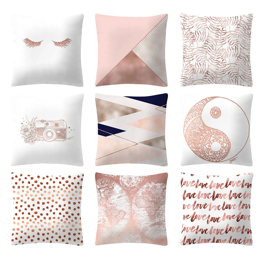 

45cmx45cm) New 2019 hot rose gold powder geometric polyester pillowcase sofa cushion cover pillowcase cushion A1