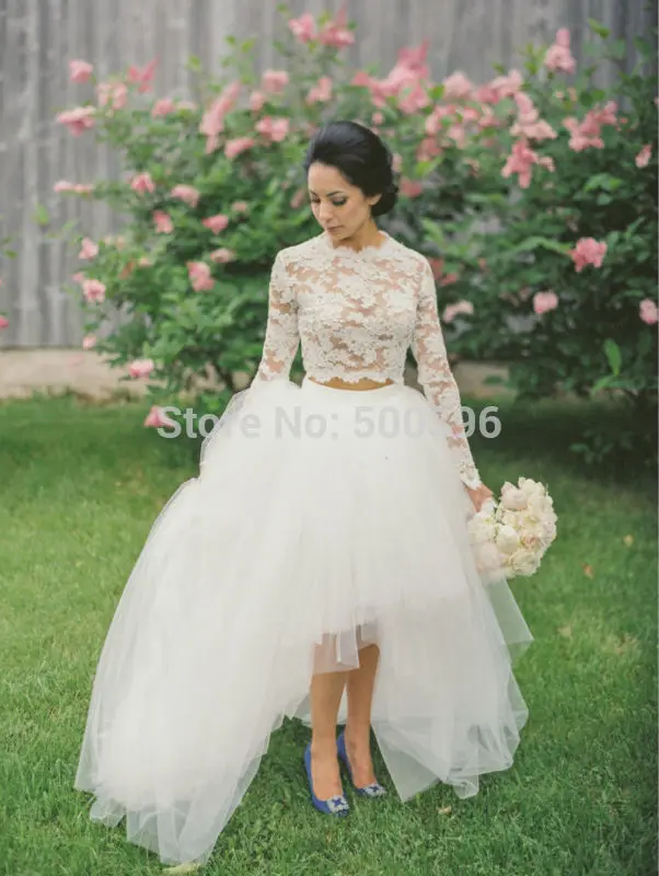Lovely Lace Two Pieces Asymmetrical font b Wedding b font font b Dress b font O