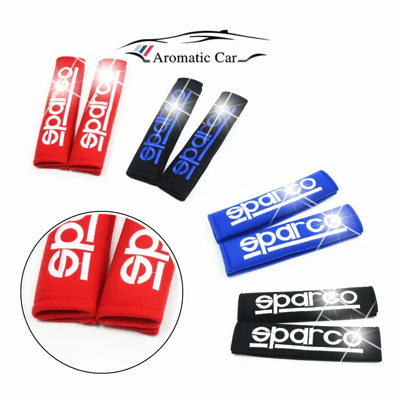 One Pair NEW Seat Belt Cover Shoulder Pads with White SPARCO color Red Blue Black seat belt fit Car Cushion Mat car styling