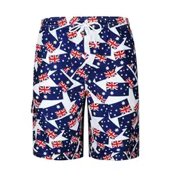 Мужские Летние Гавайские хлопковые пляжные шорты, повседневные свободные шорты с принтом флага, Хлопковые Штаны для серфинга с эластичной