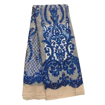 

African High Quality Shiny Embroidered French Tulle Lace Fabric with Sequins for Women Evening Dress 33