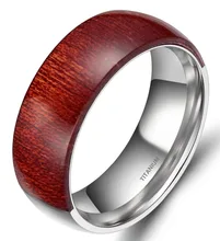 Hombres 8mm engagement wedding band anillo embutido de madera de caoba de madera del dedo anillos de ajuste cómodo medio titanium mitad madera moda joyería