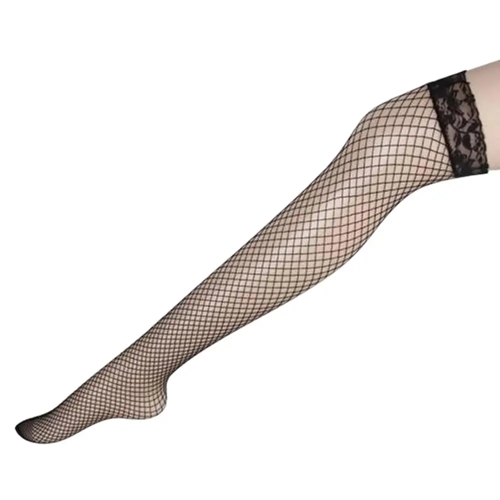 Женские сексуальные кружевные рыболовные Леггинсы с сеткой, длинные носки до бедра, шелковые чулки - Цвет: black