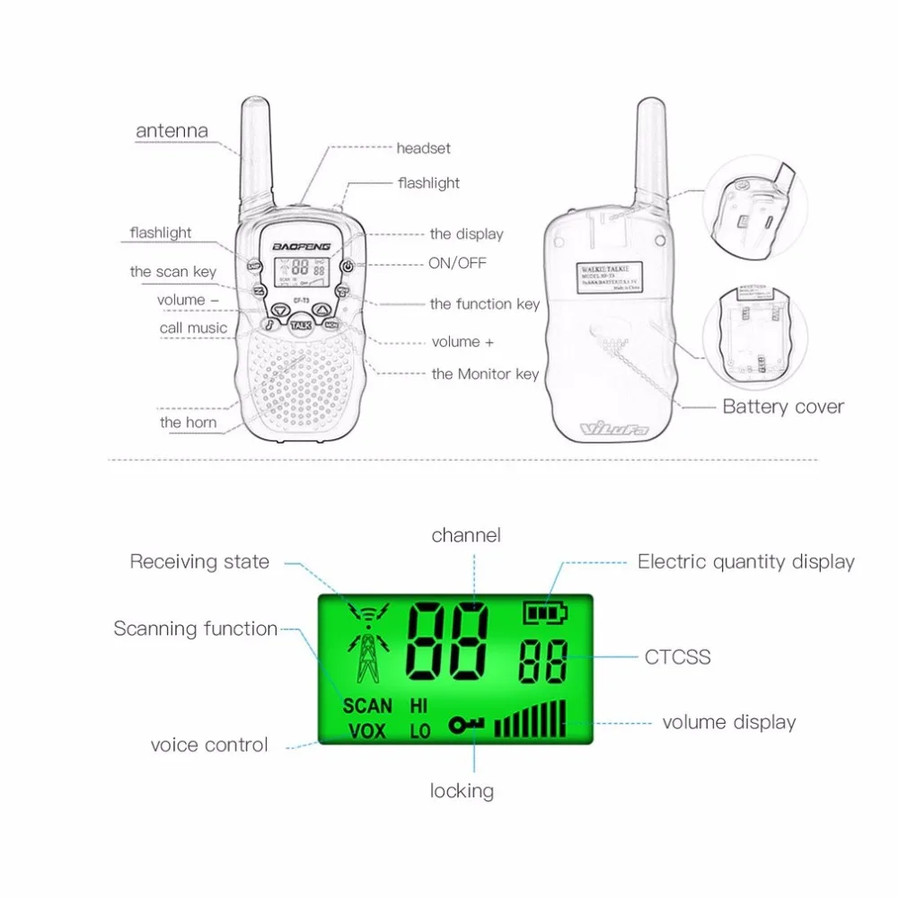 Портативная рация Baofeng BF T3 Mini Walkie Talkie Outdoor Kids Interphones 0 5 W 8/22CH ЖК дисплей Ручной