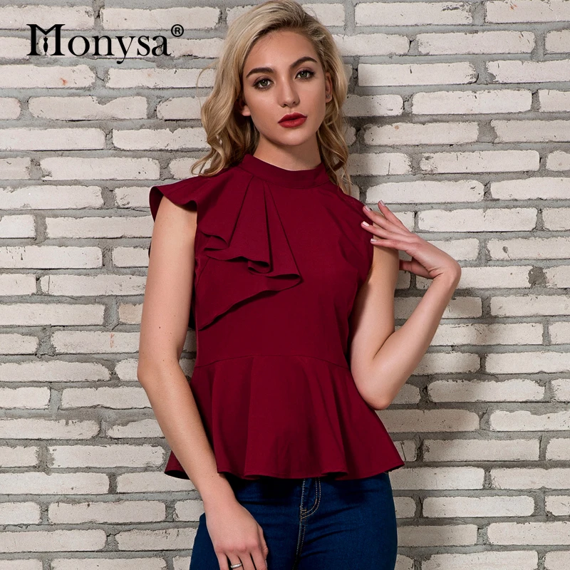 

Peplum Top For Women 2018 Summer New Arrivals Fashion Sleeveless Ruffle Shirts Ladies Elegant Streetwear Blouses Red White Blue