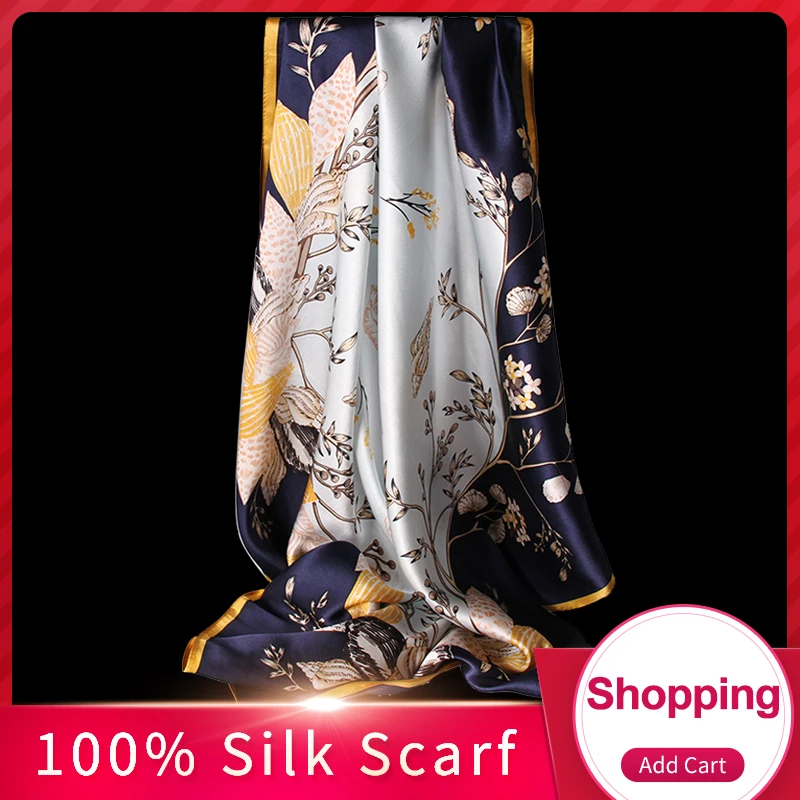 

Women 100% Silk Scarf Square 2019 Luxury Brand Hangzhou Silk Handkerchief Bandana for Ladies Wraps Print Square Silk Scarves