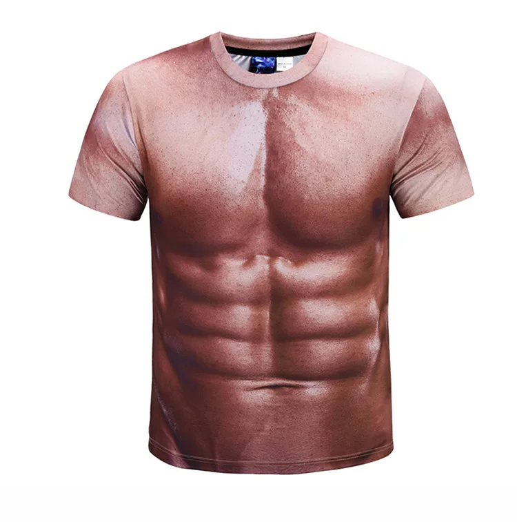 

New Individual Abdominal Muscle Printed Short-sleeved T-shirt Men's Street Fashion Casual Top in 2019