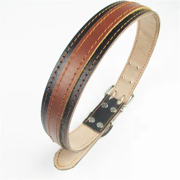 

New Fashion PU Leather Dog Collar Corium Comfort Double Layer Suture Pet Collar for Medium and Big Dog Pet Supplies Accessories