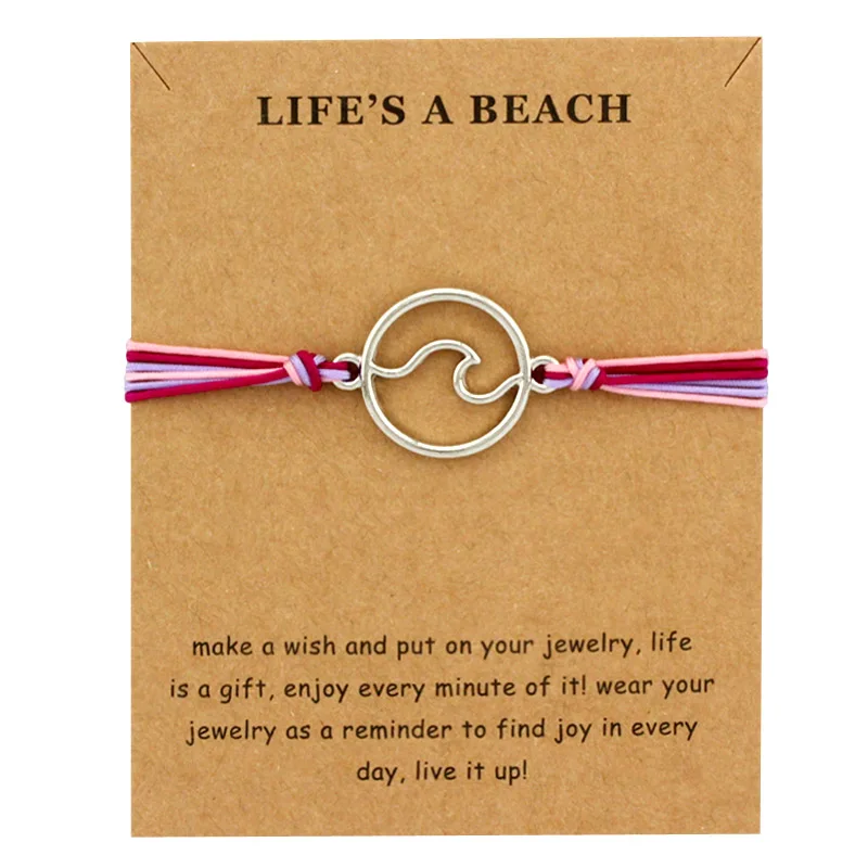 

Hot Sale Girls Adjustable Ftiendship Statement Jewelry with Card Make a Wish Silver Wave Charm Bracelets for Women