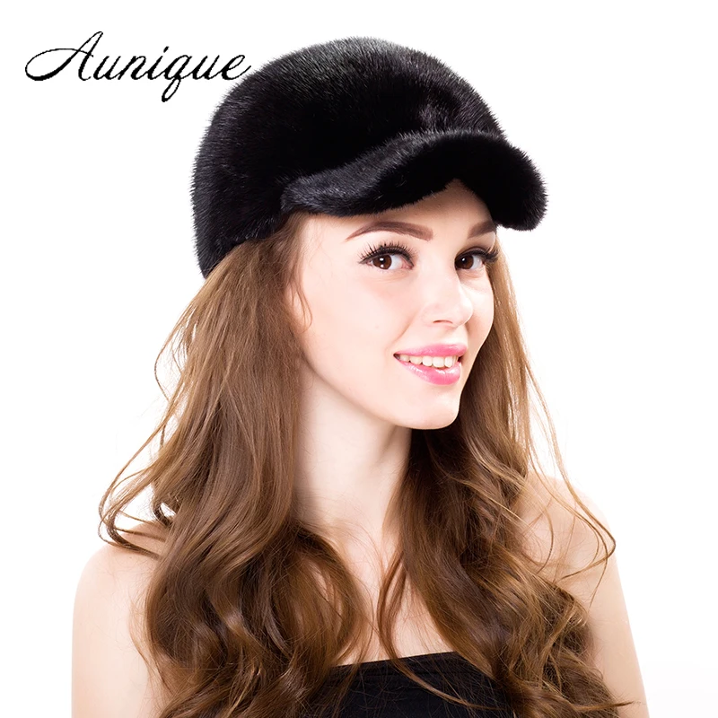 Buy Women Winter Natural Mink Fur Caps Cute Baseball Cap Casual Solid Female