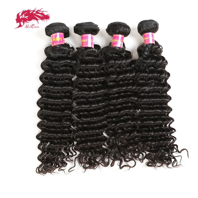

Ali Queen Hair 4Pcs Deep Wave Brazilian Human Hair Weave Bundles Remy Hair Weaving Natural Color 12"-30" Human Hair Extension