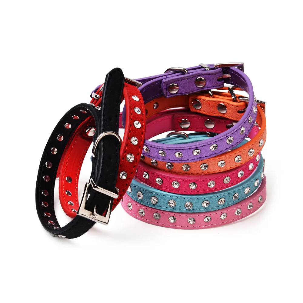 Colorful 1pcs Row Rhinestone Dog Collar Diamante Pet Collars Pu Leather