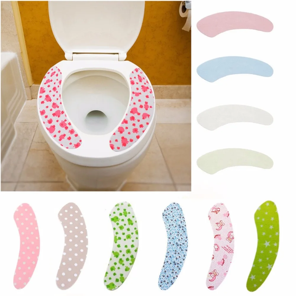 Nosii 1 Pair Warmer Toilet Closestool Soft Washable Adhesive Seat Cover