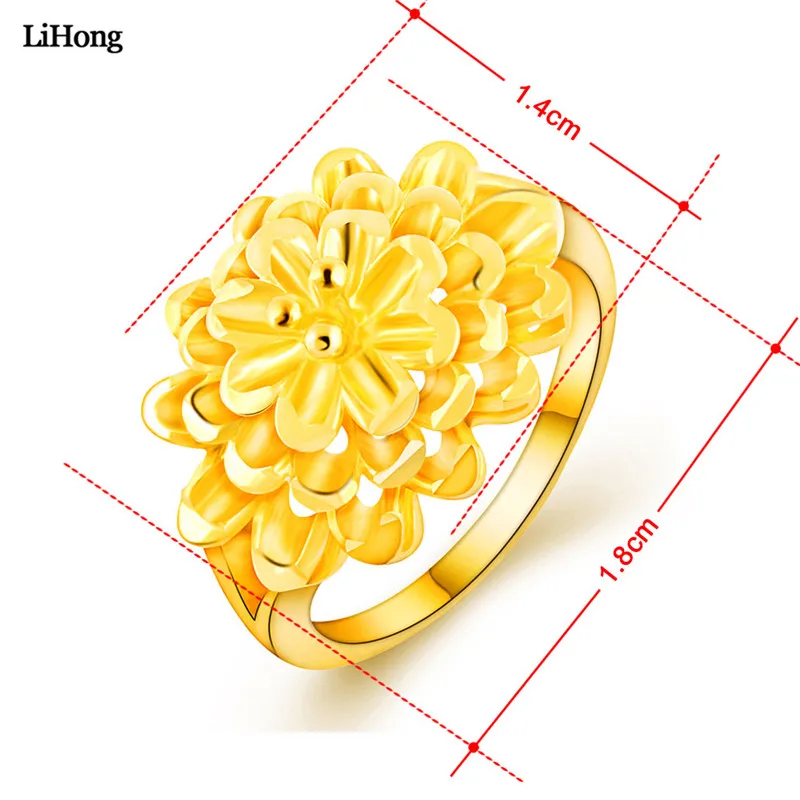 Популярные Классические 24k модные гирлянды золотые Премиум горячие ювелирные изделия золотого цвета кольцо цветок пары женские свадебные украшения