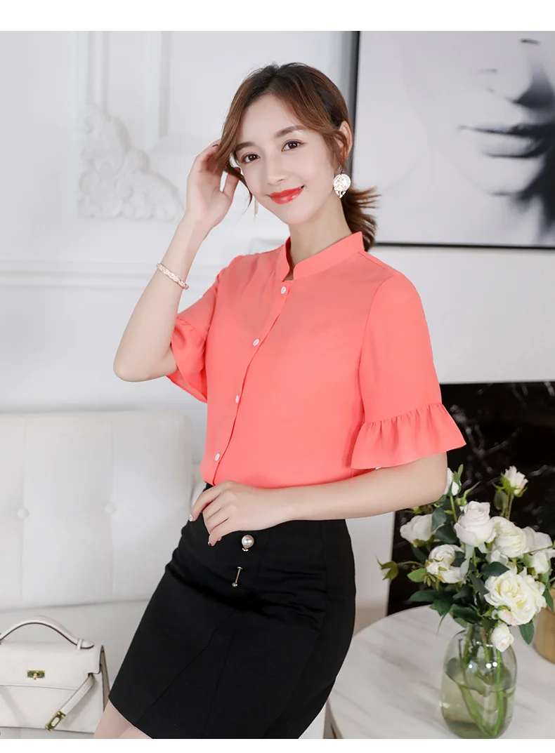 Женская Корейская белая рубашка, Повседневная летняя тонкая шифоновая блузка с коротким рукавом, элегантная офисная рубашка, модная уличная одежда, женские топы
