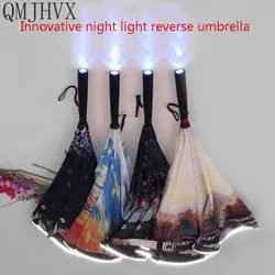 Лидер продаж 2018 товаров изобретательные подарки светодиодный зонтик обратный зонтик для защиты от ветра обратный раза зонтик автомобиля