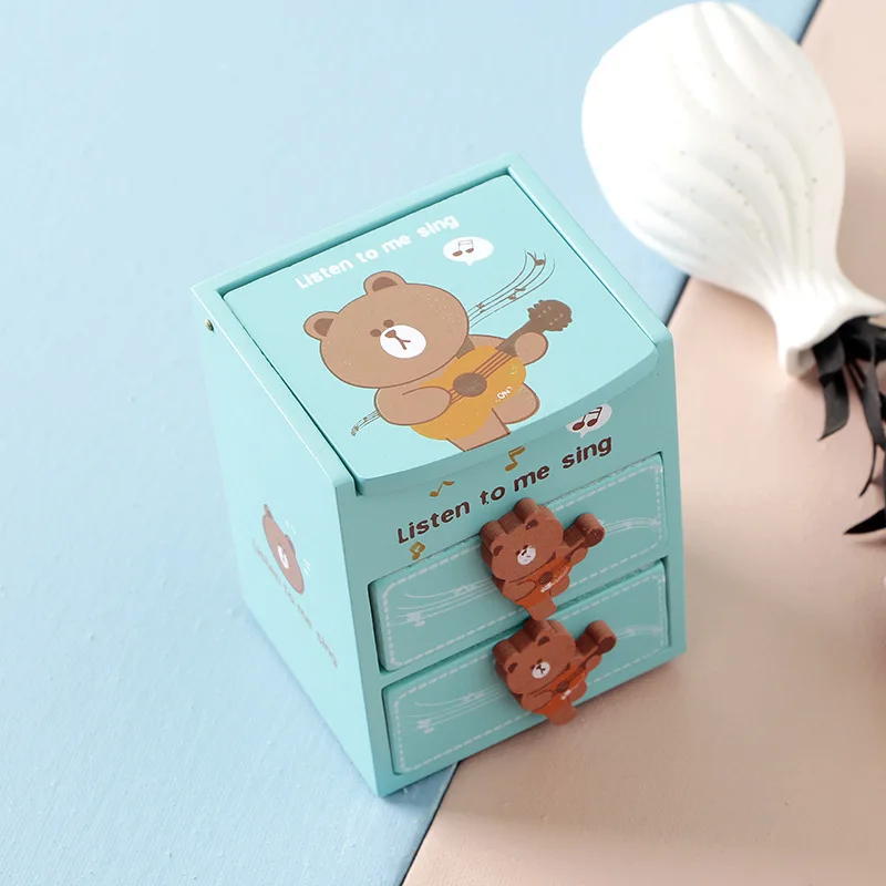 Настольный двухслойный ящик для хранения ювелирных изделий с медведем, креативный деревянный для косметики, отделочная коробка для дома, спальни, Настольный ящик для хранения