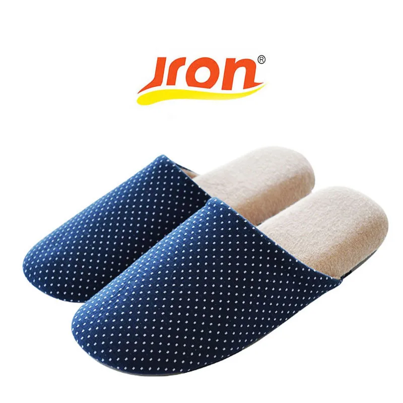 

Jron 2017 New Winter Men Slippers Household Cotton Polka Dot Fabric Slippers Water-proof Anti-slip Sole Indoor Slippers