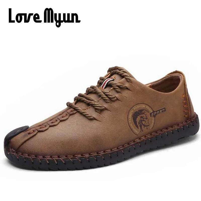 

Fashion mens genuine leather sneakers casual flat shoes Breathable Comfortable Loafers Driving shoes retro slip on shoes AE-18
