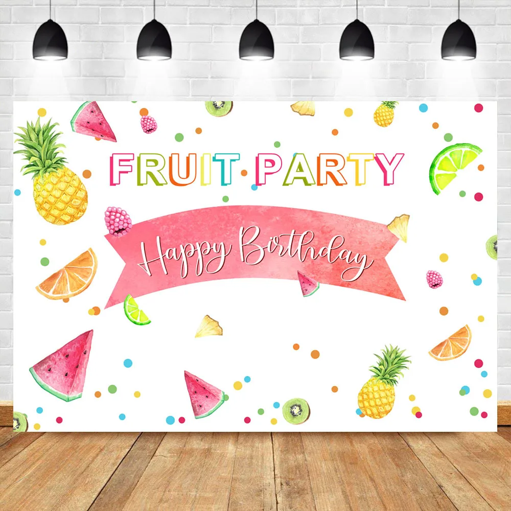 

NeoBack Fruit Paty Backdrop Happy Birthday Theme Party Decoration Banner Pineapple watermelon background for photo