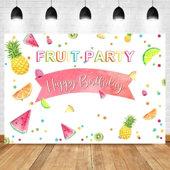 

NeoBack Fruit Paty Backdrop Happy Birthday Theme Party Decoration Banner Pineapple watermelon background for photo