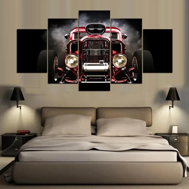 5 Pieces Printed Hot Rod Red Front View Wheels Paintings Wall Art 5 Pieces Printed Hot Rod Red Front View Wheels Paintings Wall Art Canvas Modular Living Room Bedroom Home Decoration Id 70