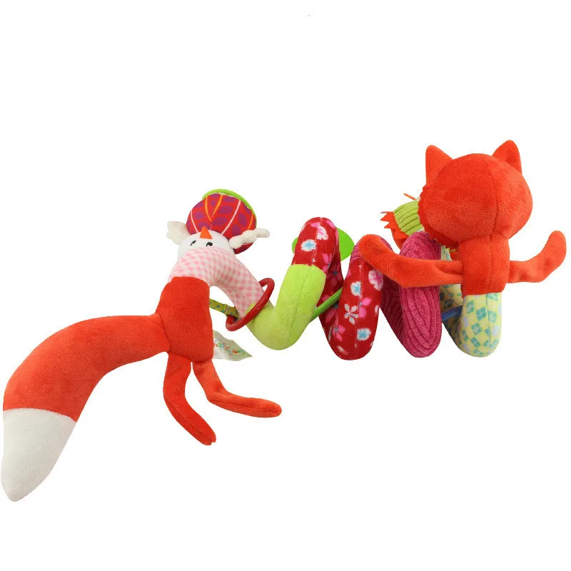 

Soft Stroller Car Seat Activity Toy with Rattle Teether Mirror Fox Plush Spiral Hanging Bell Toy Soft Bed Wanding M0319