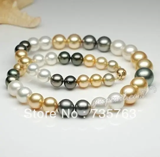 

xiuli 00873 11-12mm SOUTH SEA AA A WHITE BLACK GOLD PEARL NECKLACE 14KGP