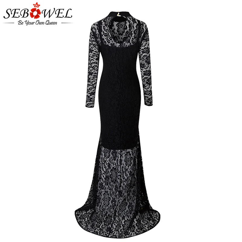 Black-Plus-Size-High-Neck-Lace-Fishtail-Maxi-Dress-LC610971-2-6 