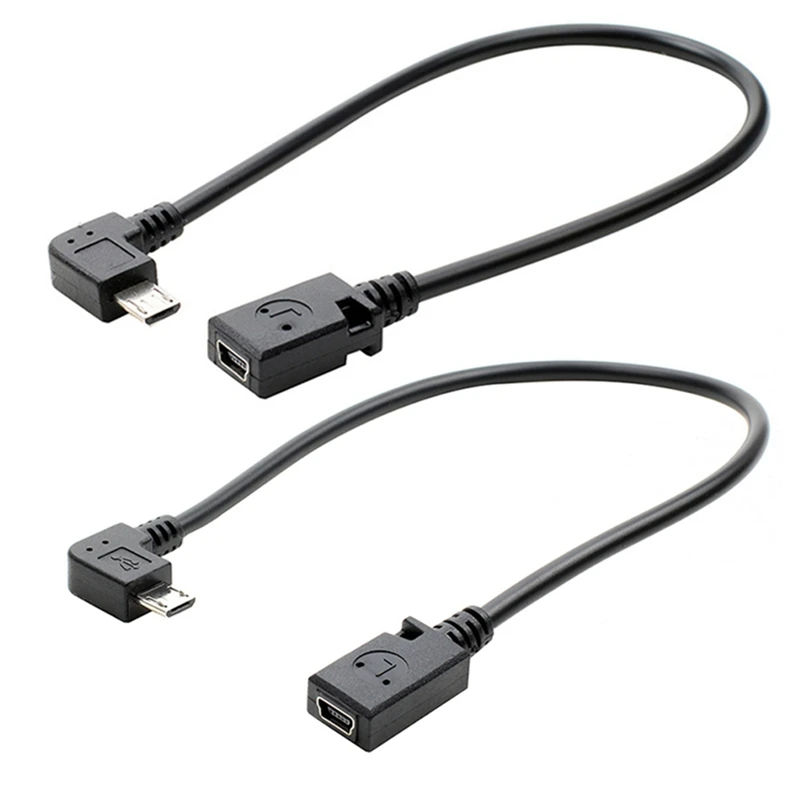 تحويل كابل بيانات 90 درجة 90 درجة المصغّر USB لذكر ميني USB شاحن أنثي تحويل كابل بيانات خط