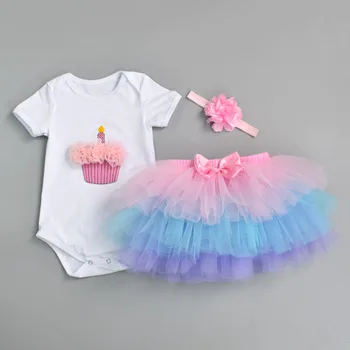 

Newborn 2020 Flower Party Clothes Set Baby Girl One Years First Birthday Tutu Outfits for Girls Tulle Toddler Baby Clothing Suit