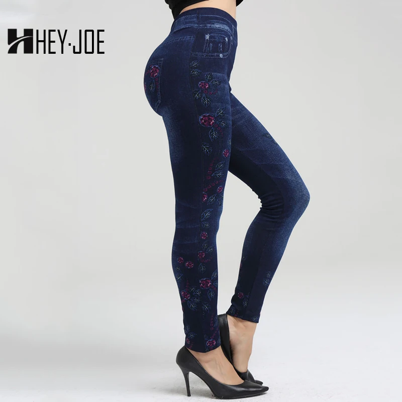 HEYJOE новые леггинсы женские Леггинсы синие джинсы с имитацией флоры модные тонкие