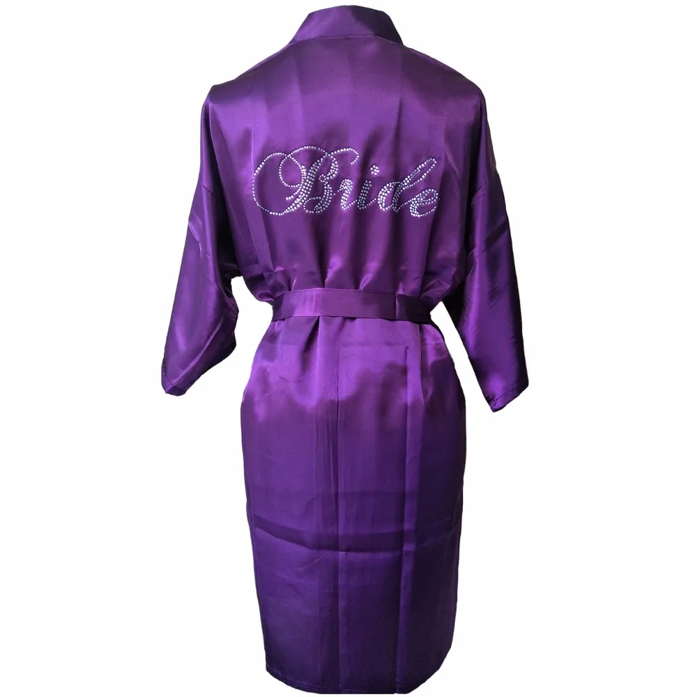 Фиолетовый Стразы Для женщин кимоно свадебные туфли невесты Халаты сексуальные мини-ночная рубашка район юката Для ванной платье S-XXL