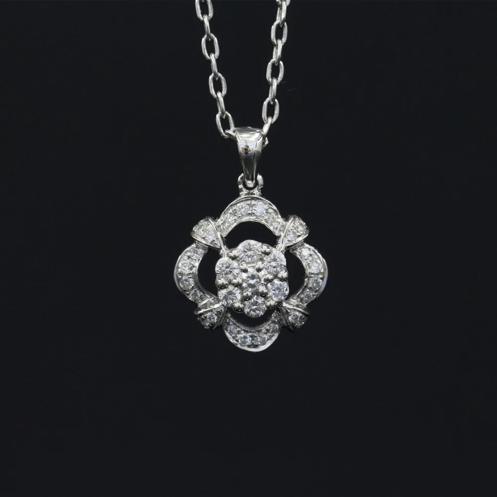 

LASAMERO Halo 0.038CT 18k Gold Round Cut Square Center Pave Set Natural Diamond Pendant Necklace Chain Women Fine Jewelry
