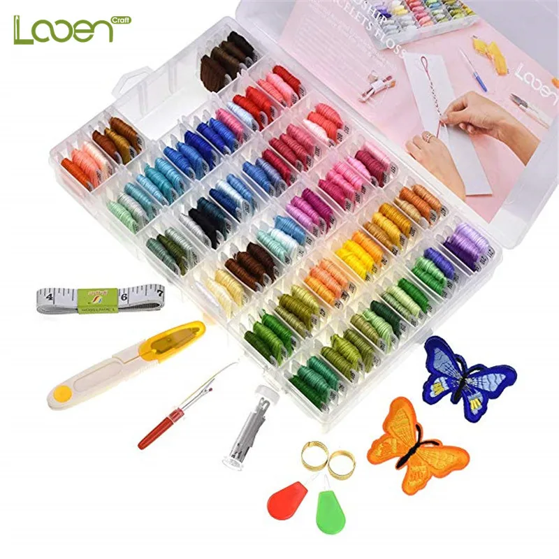 

100 Colors Embroidery Floss with Organizer Storage Box Friendship Bracelet Floss Bobbins with Color Number 41 Pcs Sewing Kit